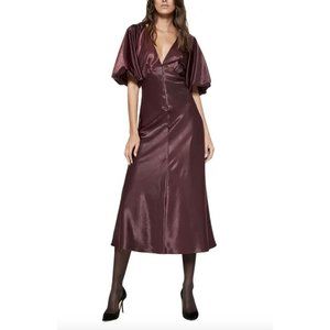 NWT Bardot Designer Everleigh Satin Midi Dress in Burgundy - Sz 2 - Msrp $149